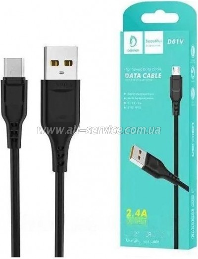 ���� ������ USB 2.0 AM to Micro 5P 1.0m 2.4A silicone black Denmen (DM-D01V-BK)
