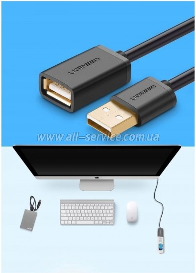 ���� ������ USB 2.0 AM/AF 0.5m US103 black Ugreen (10313)