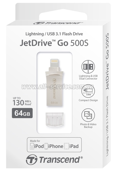  64GB Transcend Go 500 USB/ Lightning Silver (TS64GJDG500S)