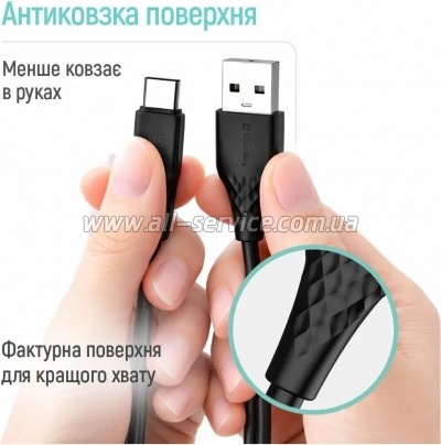 ���� ������ USB 2.0 AM to USB-C 1.0m 3A textured PVC black ColorWay (CW-CBUC094-BK)
