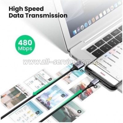 ���� ������ USB 2.0 AM to Micro 5P 2.0m US290 Aluminum Braid Black Ugreen (60148)