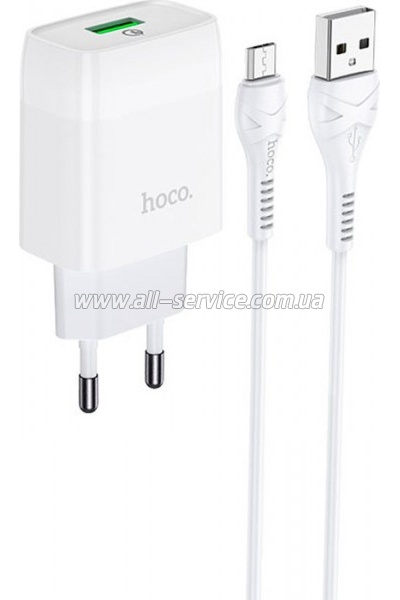 �������� ������� HOCO C72Q Glorious USB QC3.0 + cable USB to Micro 5P 18W White (6931474732538)