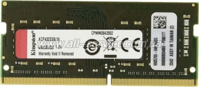 Модуль памяти для ноутбука SoDIMM DDR4 16GB 3200 MHz Kingston (KCP432SS8/16) Модуль памяти для ноутбука SoDIMM DDR4 16GB 3200 MHz Kingston (KCP432SS8/16)