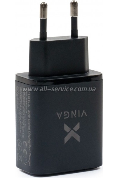 �������� ������� Vinga 2xUSB-C PD 30W + USB-A QC30W Display 30W Max (VCR30ACCDB)