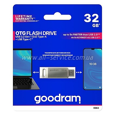 Goodram 32GB ODA3 Silver USB 3.0 / Type-C (ODA3-0320S0R11)