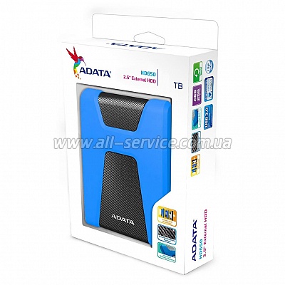 1TB ADATA HD650 2.5" USB 3.1 Durable Black (AHD650-2TU31-CBK)