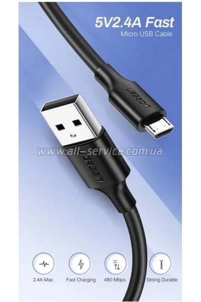 ���� ������ USB 2.0 AM to Micro 5P 0.5m 2A US289 black Ugreen (60135)