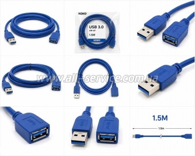 ���� ������ USB 3.0 AM/AF 1.5m blue XoKo (XK-AMAF-USB30-15-BL)