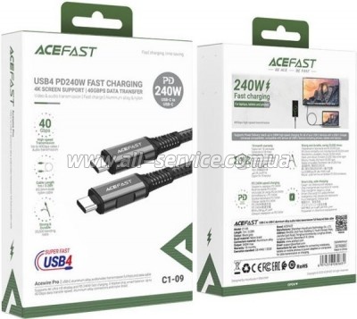 ���� ������ USB-C to USB-C 1.0m USB 4.0 240W black-grey Acefast (6974316282631)