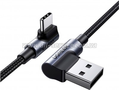 ���� ������ USB 2.0 AM to USB-C 3.0m 3A 90� corner US176 black Ugreen (70875)