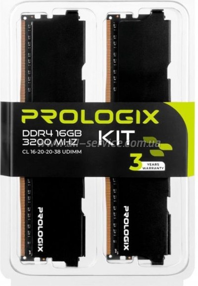     DDR4 16GB (2x8GB) 3200 MHz Black Prologix (PRO16GB3200B4K)