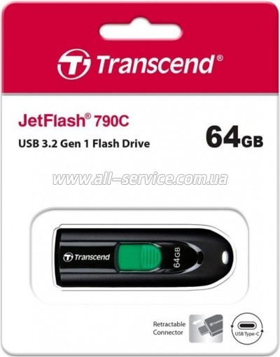  Transcend 64GB JetFlash 790C Black USB 3.1 Type-C (TS64GJF790C)