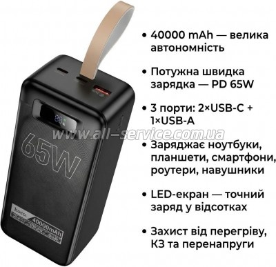 ������� ������������� HOCO 40000mAh Aquila PD 65W Black (DB82 / 714726)
