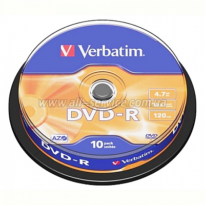  Verbatim DVD-R 4.7 GB/120 min 16x Cake Box 10 (43523)