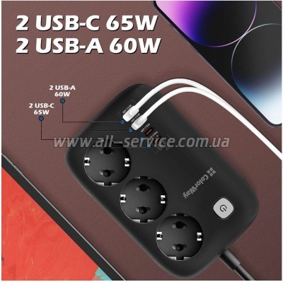 ������� ������ ������� ColorWay CW-CHE34PDB 3 ���/ 4USB GaN3 Pro (CW-CHE34PDB)