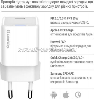 �������� ������� ColorWay GaN Mini 25W PD (CW-CHS052PDC-WT)