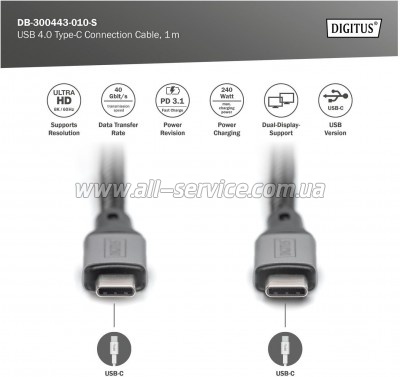 ���� ������ USB-C to USB-C 1.0m USB 4.0 black Digitus (DB-300443-010-S)