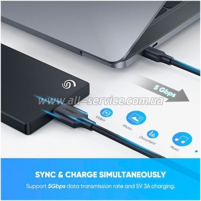 ���� ������ USB-C 3.1 to Micro USB 3.0 1.0m 3A US312 black Ugreen (20103)