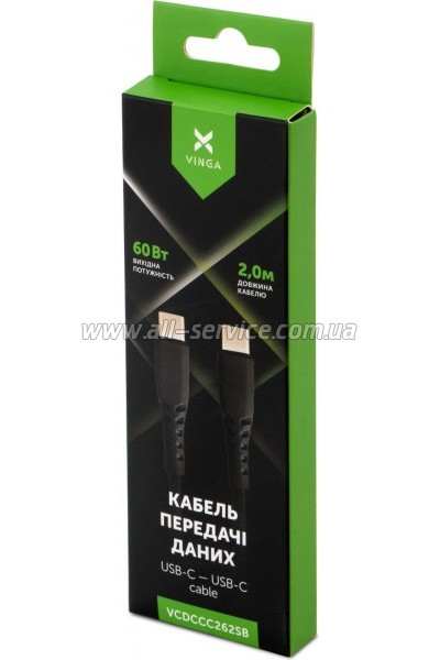 ���� ������ USB-C to USB-C 2.0m 60W Silicon Black Vinga (VCDCCC262SB)