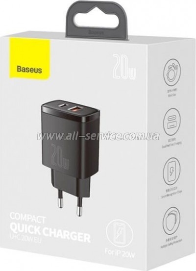 �������� ������� Baseus Compact Quick Charger U+C 20W EU Black (CCXJ-B01)