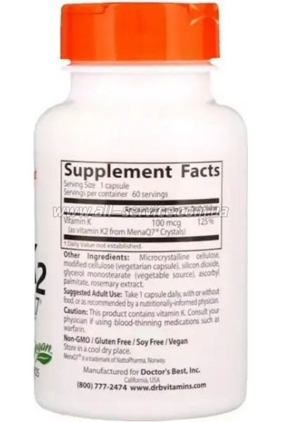  Doctor's Best  2   -7, Vitamin K2 as MK-7, 100 , 60  (DRB-00334)