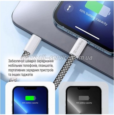 ���� ������ ColorWay USB-C to USB-C 1.0m 60W 3.0� black (CW-CBPDCC061-BK)