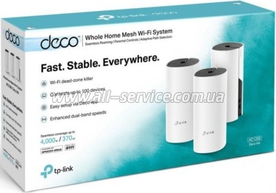   Wi-Fi TP-Link DECO E4 3 pcs AC1200, 2xFE LAN/WAN, MESH, MU-MIMO, Beamformi (DECO-E4-3-PACK)