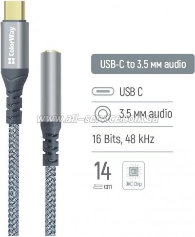������� USB-C to 3.5mm F 0.14m gray ColorWay (CW-AD-CJ)