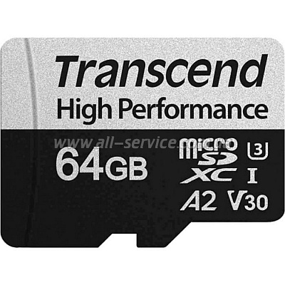   64GB Transcend microSDXC UHS-I U3 V30 A2 + SD  (TS64GUSD340S)