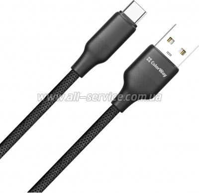 ���� ������ USB 2.0 AM to USB-C 1.0m 3A TPE embossed black ColorWay (CW-CBUC101-BK)