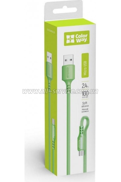 ���� ������ USB 2.0 AM to Micro 5P 1.0m soft silicone green ColorWay (CW-CBUM042-GR)