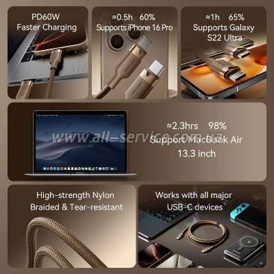 ���� ������ USB-C to USB-C 1.0m 3A aluminum gold Vention (TRDJF)