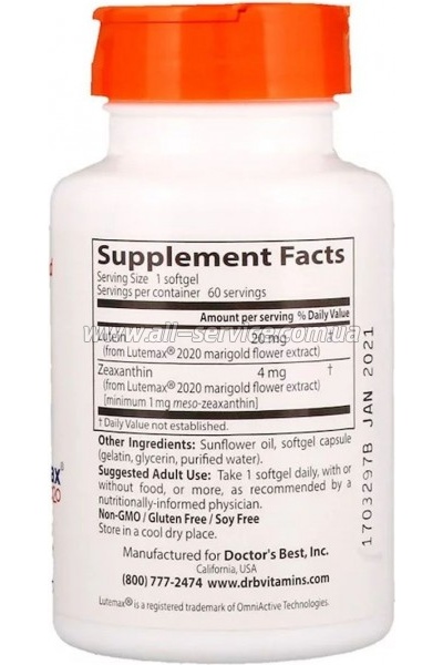  Doctor's Best , Lutein with Lutemax 20 , 60   (DRB00369)