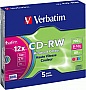 Диск Verbatim CD-RW DL+ 700 MB/80 min 8x-12x Slim 5шт (43167) Colour