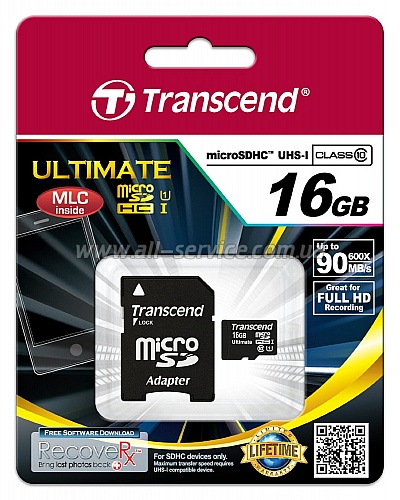   16GB Transcend MicroSDHC Class 10 + SD  (TS16GUSDHC10)