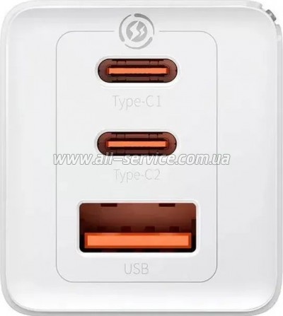 �������� ������� Baseus 2xUSB-C 65W + 1xUSB GaN + cable USB-C to USB-C 100W 1.0m white (CCGP120202)
