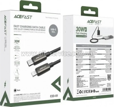 ���� ������ USB 2.0 AM to Lightning 1.2m 30W nylon black Acefast (6974316285410)