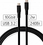 ���� ������ USB-C to USB-C 2.0m UBS3.2 Gen2 10G 240W Chip Silicon Black Vinga (VCPDCCC3242SB)