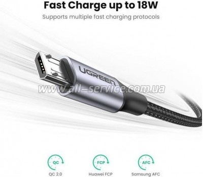 ���� ������ USB 2.0 AM to Micro 5P 2.0m US290 Aluminum Braid Black Ugreen (60148)