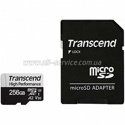   Transcend 256GB microSDXC C10 UHS-I U3 A2 R100/W85MB/s + SD (TS256GUSD330S)