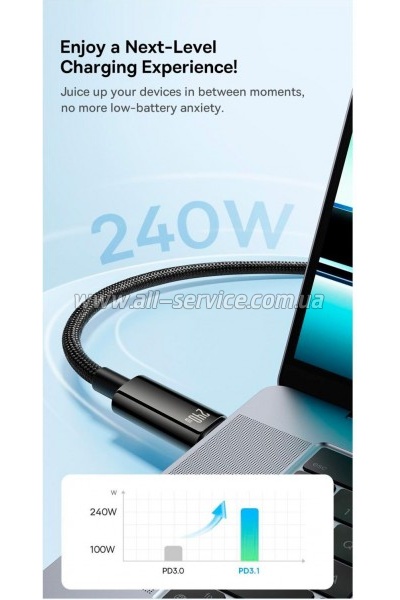 ���� ������ USB-C to USB-C 2.0m 240W Black Baseus (CAWJ040101)