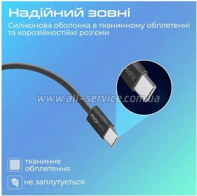 ���� ������ USB-C to USB-C 2.0m 60W PD EcoLine-CC200 black Promate (ecoline-cc200.black)