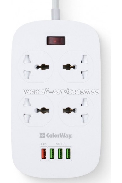 ������� ������ �olorWay 4 �������/ 4USB 1QC3.0 + 3 AUTO ID White 1.8M (CW-CHU44QW)