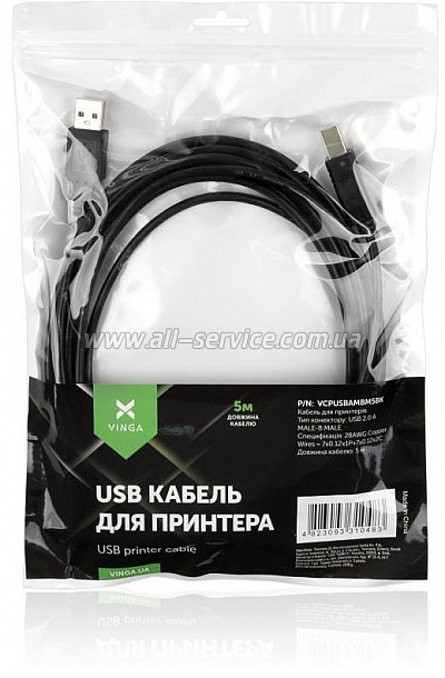    USB 2.0 AM/BM 5.0 m Vinga (VCPUSBAMBM5BK)
