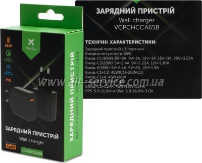   Vinga GaN 65W PD+QC (VCPCHCCA65B)