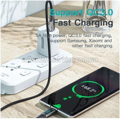 ���� ������ USB-C to USB-C 2.0m 100W Digital Display black Essager (ES-XCTT1-YDA01)