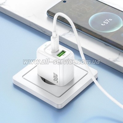 �������� ������� HOCO CS55A 1xUSB-C PD30W + 1xUSB QC3.0 white (6942007631549)