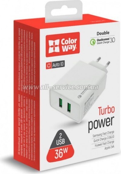   Colorway 2USB Quick Charge 3.0 36W  (CW-CHS017Q-WT)