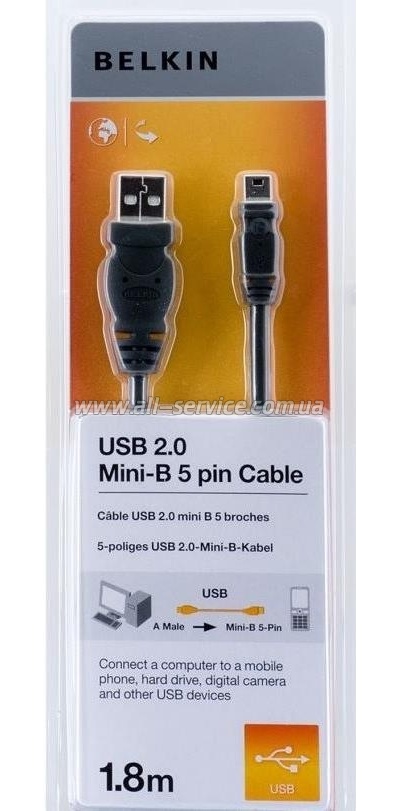  BELKIN USB 2.0 USBMINI5PB,1.8M,POWER/DATA,PRO (F3U155bt1.8M)