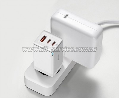 �������� ������� Baseus 2xUSB-C 65W + 1xUSB GaN + cable USB-C to USB-C 100W 1.0m white (CCGP120202)